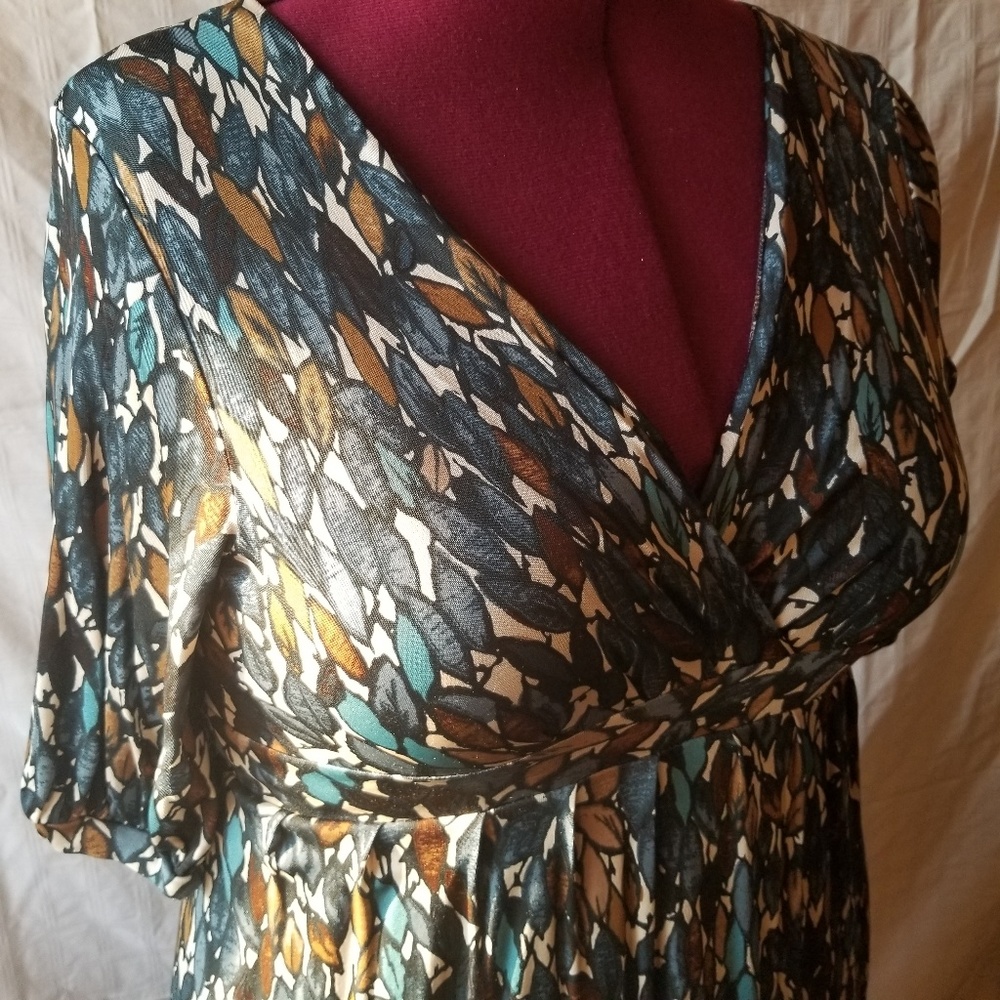 leaf pattern viscose and silk dress